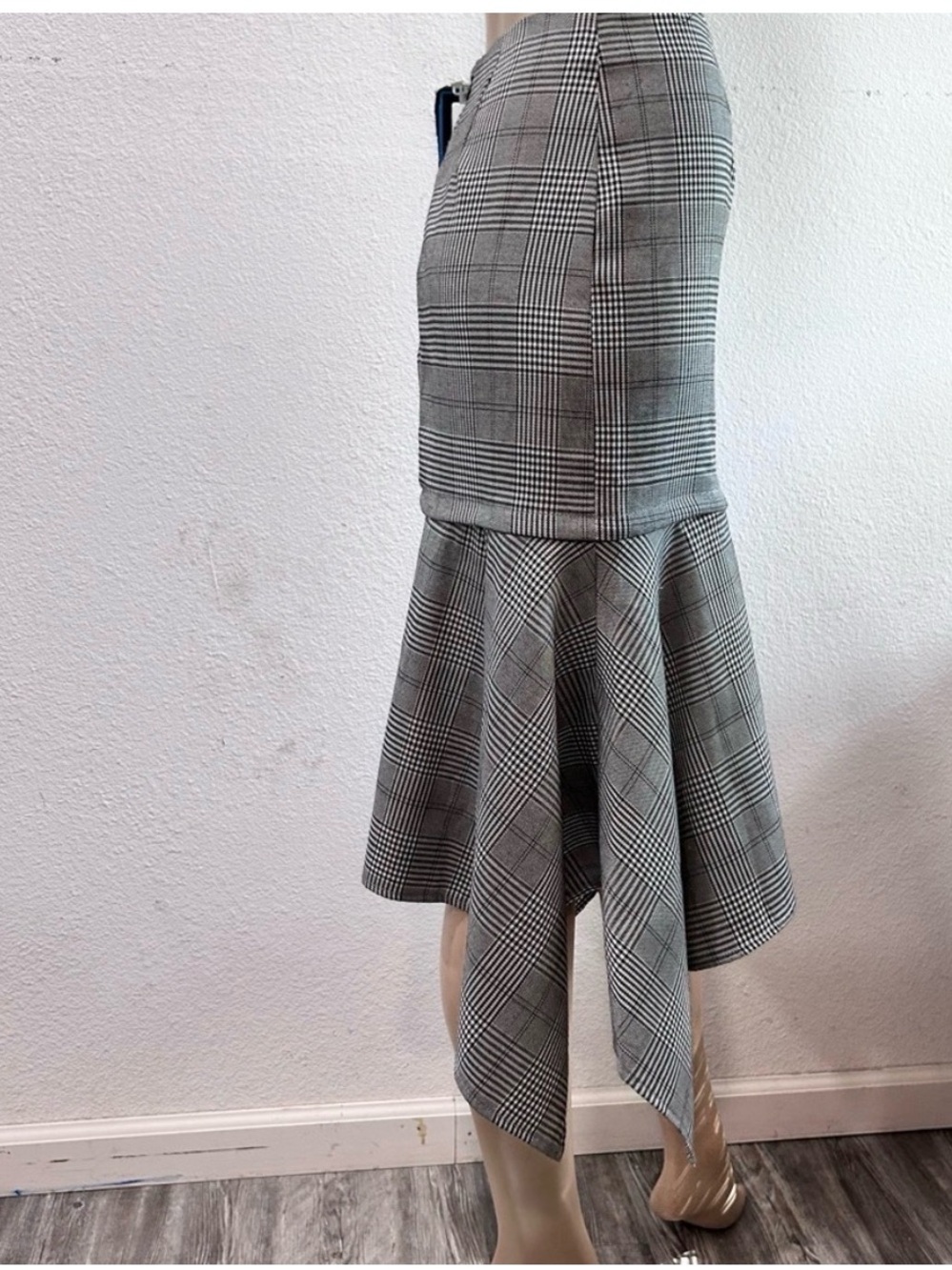 Rehab Black and Gray Plaid Asymmetrical Mermaid Skirt